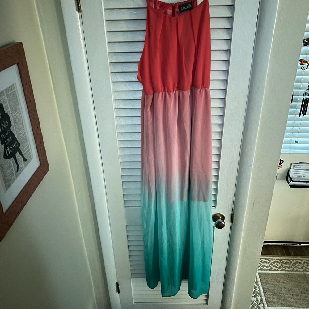 Coral and Teal Ombre Maxi Dress
